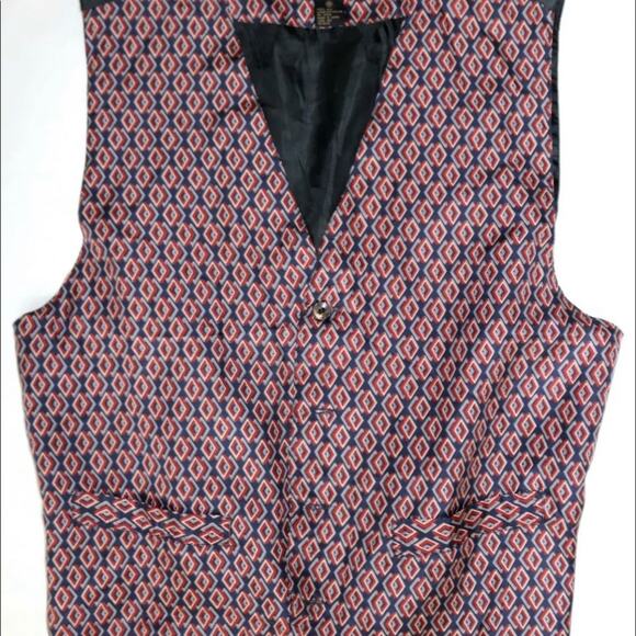 Bogari Studio Men's M Classic 100% Silk Red~Navy Blue Foulard Vest - Picture 3 of 8